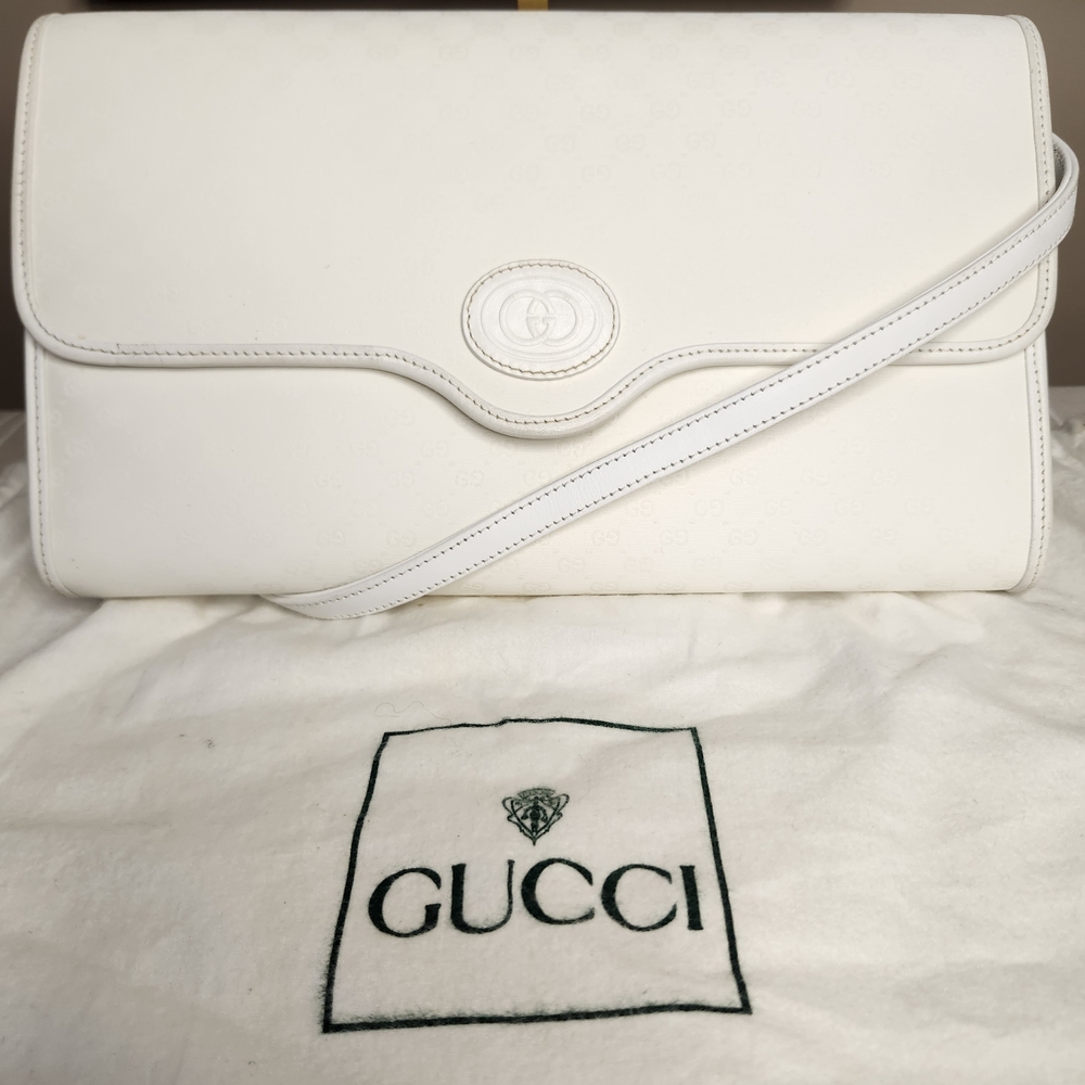 Gucci White Micro GG Leather 2 Way Women's (Clutch/Shoulder) Bag